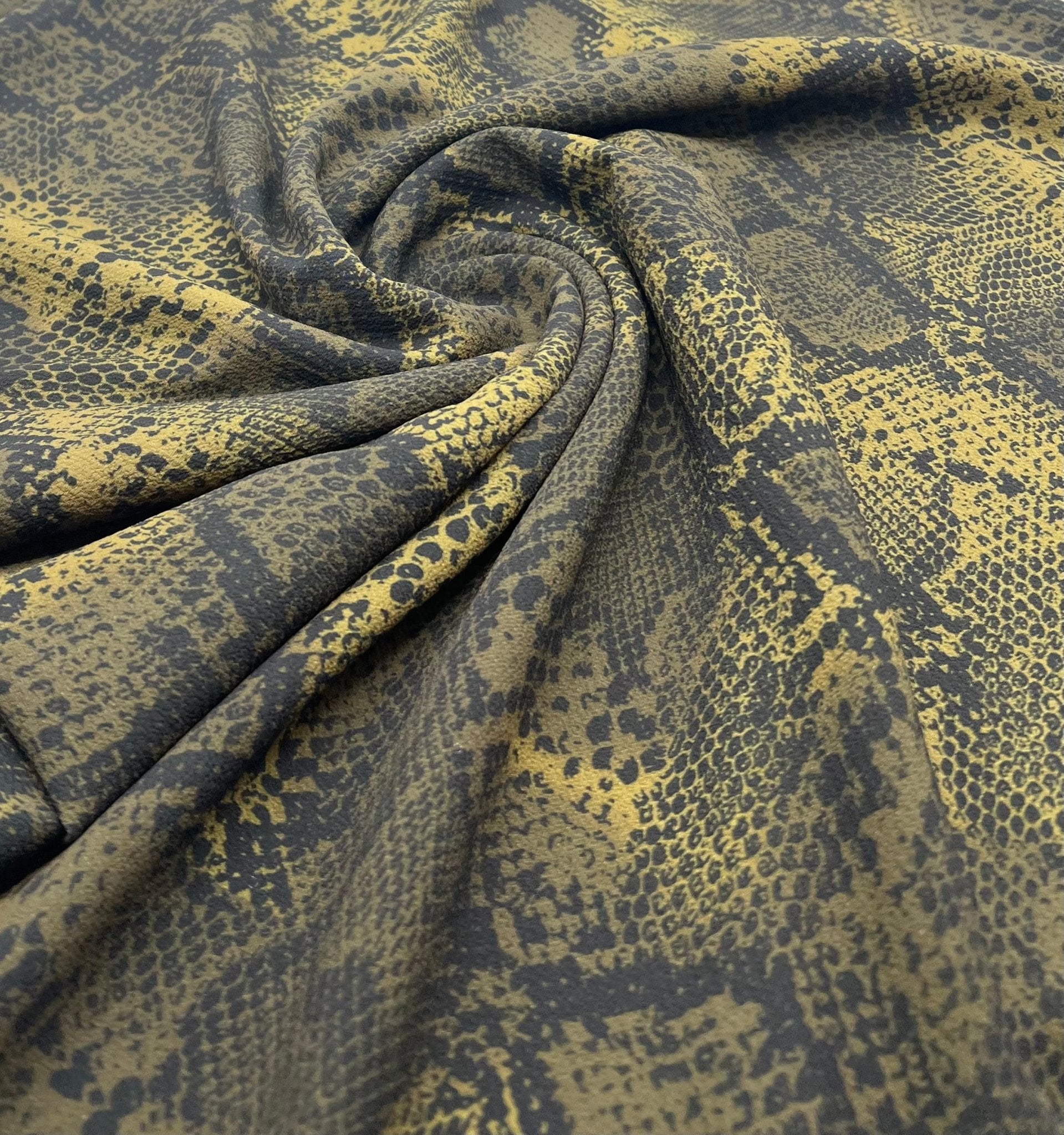 Dark Green Snake Print Light weight Bubble Crepe Fabric - T9 Fabrics